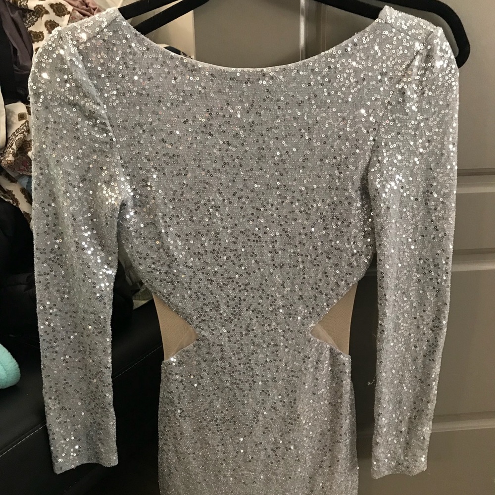 Women's silver glitter long-sleeve dress size S